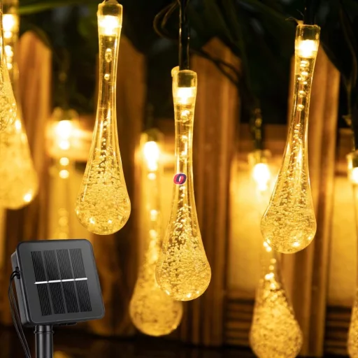 Napelemes fényfüzér 6m 30 LED Waterdrop melegfehér