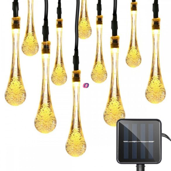 Napelemes fényfüzér 6m 30 LED Raindrop melegfehér