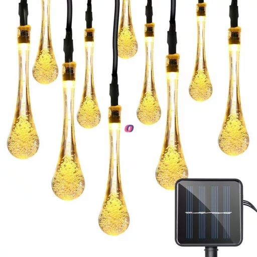 Napelemes fényfüzér 6m 30 LED Waterdrop melegfehér