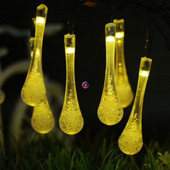 Napelemes fényfüzér 6m 30 LED Raindrop melegfehér