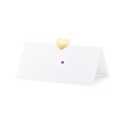 Ültetőkártya szívvel 10x5 cm fehér,arany 10 db-os szett