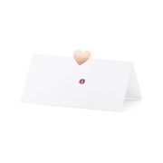   Ültetőkártya szívvel 10x5 cm fehér,rosegold 10 db-os szett