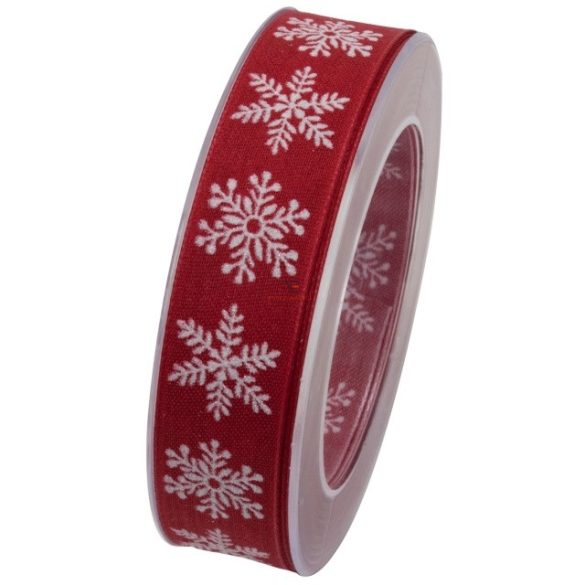 Karácsonyi mintás Szalag fehér hópihével 25mmx10m piros