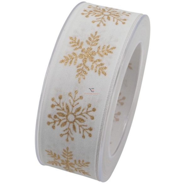 Karácsonyi mintás Szalag arany hópihével 40mmx10m fehér