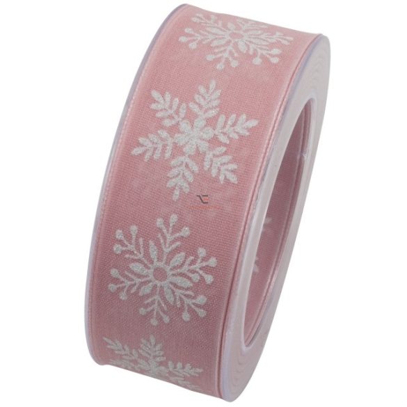 Karácsonyi mintás Szalag hópihével 40mmx10m rózsaszín