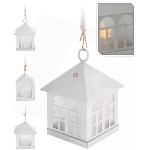 LED-es házikó akasztóval, fehér