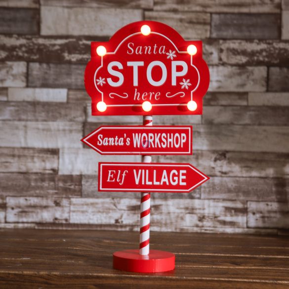 Mikulásjelző világító Tábla "Santa Stop" Led-es 40 cm AAA