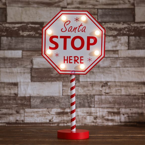 Mikulásjelző világító Tábla "Santa Stop" Led-es 40 cm AAA