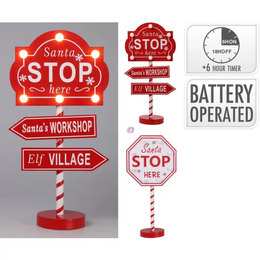 Mikulásjelző világító Tábla "Santa Stop" Led-es 40 cm AAA