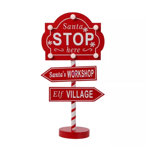 Mikulásjelző világító Tábla "Santa Stop" Led-es 40 cm AAA