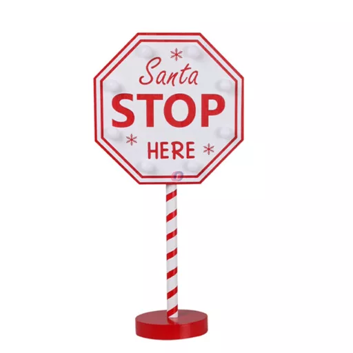 Mikulásjelző világító Tábla "Santa Stop" Led-es 40 cm AAA