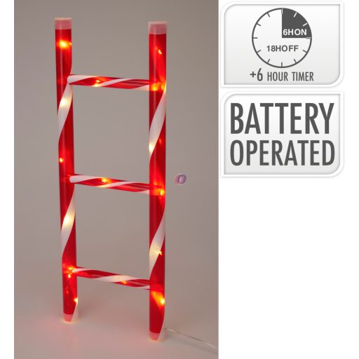 50 cm LED-es Karácsonyi Létra – Piros-fehér csíkos, 21 melegfehér LED-del