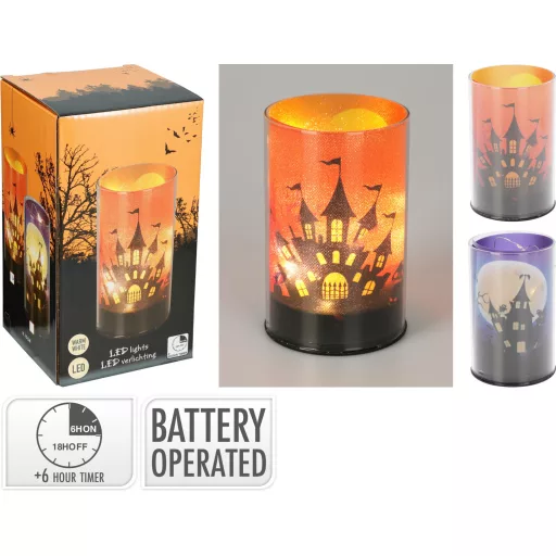 Halloween Lámpás - Meleg Fehér LED-ekkel 10 cm üveg,  2féle választható