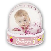 Egyedi fényképes baba hógömb lányos színben 10 cm