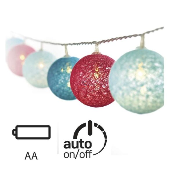 Emos Pamutgömb 10 LED 2×AA időzítővel elemes fényfüzér tavaszi színek