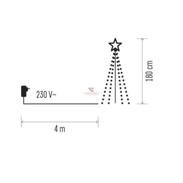 Kültéri égősor karácsonyfa formájú fémvázzal 180 cm 180 LED