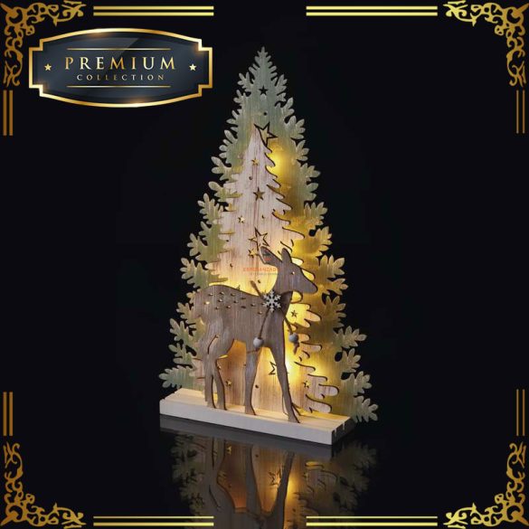 Karácsonyfa szarvassal fa 33 cm LED beltéri melegfehér időzítővel