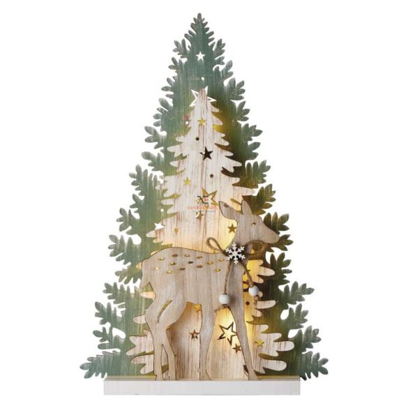 Karácsonyfa szarvassal fa 33 cm LED beltéri melegfehér időzítővel
