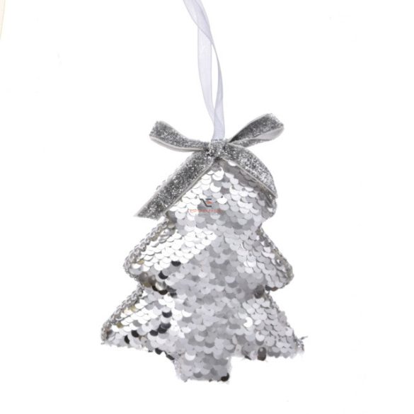 Fenyőfa flitteres akasztós hungarocell 12x10 cm ezüst Flitteres karácsonyfadísz