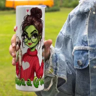   Egyedi feliratos termosz pohár 600ml "Grincs lány kutyával" HD tumbler