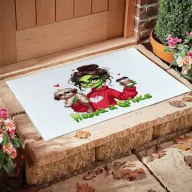   Egyedi feliratos Szőnyeg "Grincs lány kutyával" 60X40 cm törtfehér