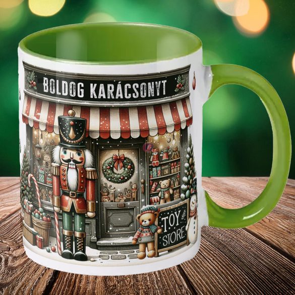 Karácsonyi bögre "Diótörős - Boldog Karácsonyt" 330 ml kerámia Zöld Full HD