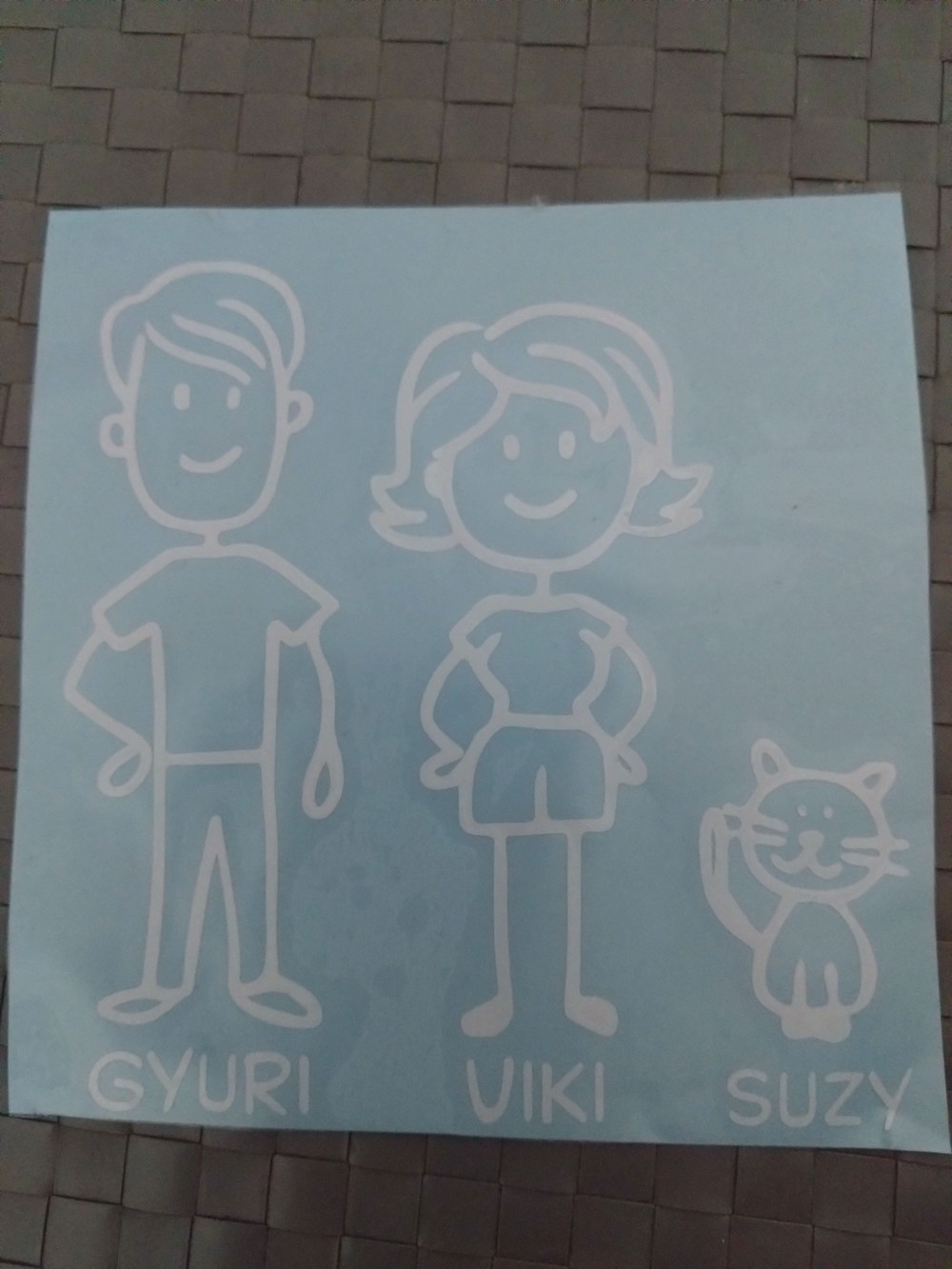 Egyedi neves autó matrica, felirat pálcika család többféle típus, szín, méret max 5 karakter